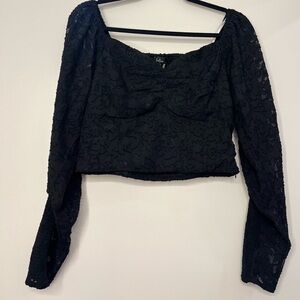 Staying Flirty Jacquard Long Sleeve Crop Top